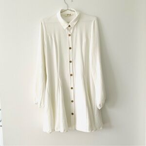 Blush Cream Button-Up Shirt Mini Flowy Dress Size L. Blouse Dress Classic Clean